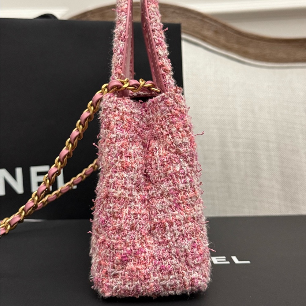 Chanel 24P KELLY Nano Barbie Pink Tweed Top Handle Shopping Bag Handbag Gold - Picture 5 of 12